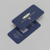 Modern Doctor Nurse Caduceus Donkerblauw Goud Visitekaartje