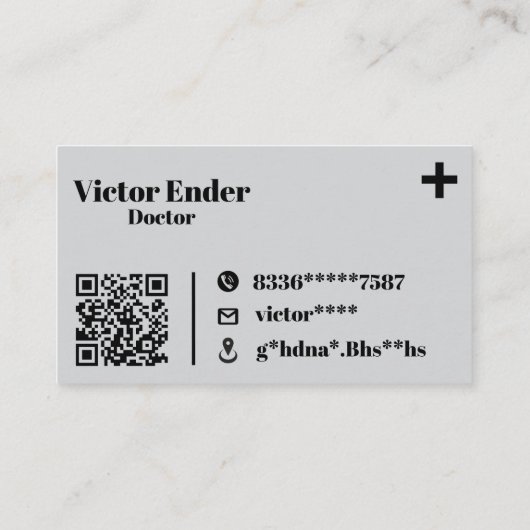 Modern Doctor Visitekaartje met QR-code – Grijs & (Achterkant)