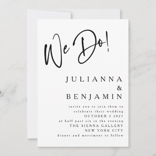 Modern doen we Elegant zwart-wit bruiloft Kaart (Voorkant)