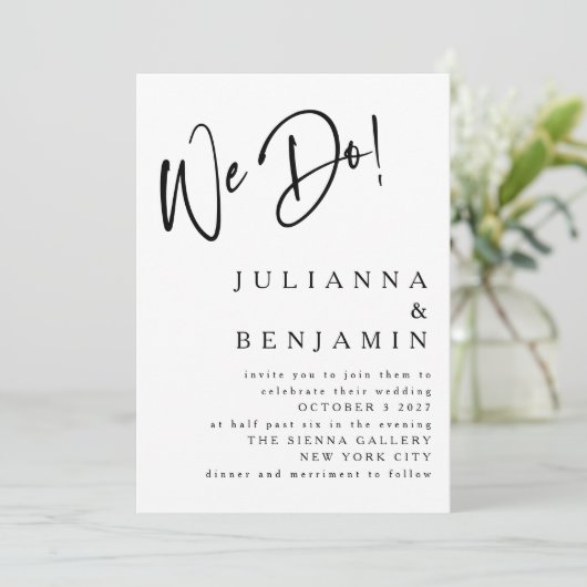 Modern doen we Elegant zwart-wit bruiloft Kaart (Staand voorkant)