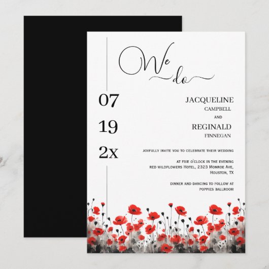 Modern doen we minimalistisch bloemenrood zwart br kaart (Voorkant / Achterkant)