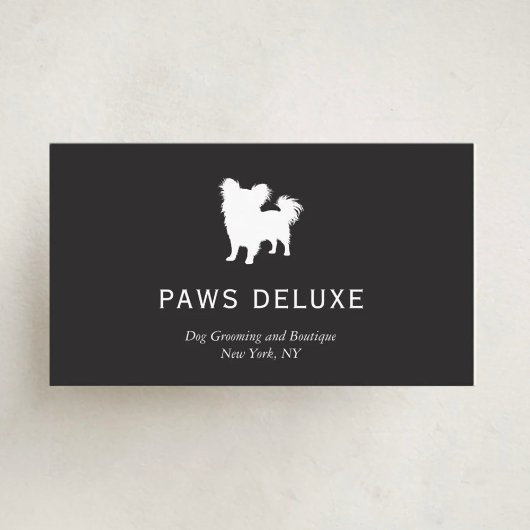 Modern Dog Grooming Silhouette Logo | Charcoal Visitekaartje