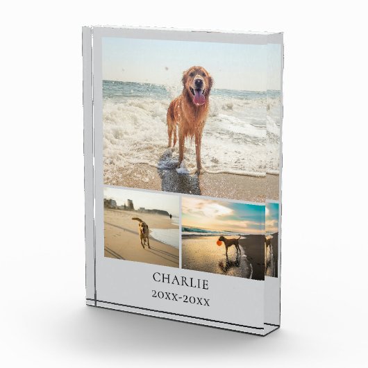 Modern Dog Keepsake Gray Personalized Pet Collage Fotoblokken (Rechts)