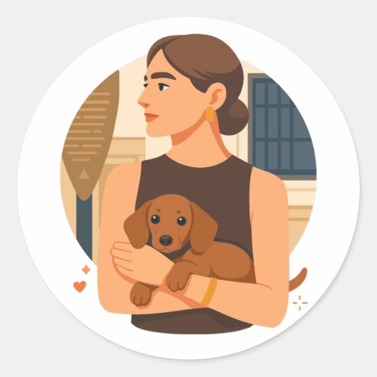 Modern Dog Mom Aesthetic With Cute Puppy Ronde Sticker (Voorkant)