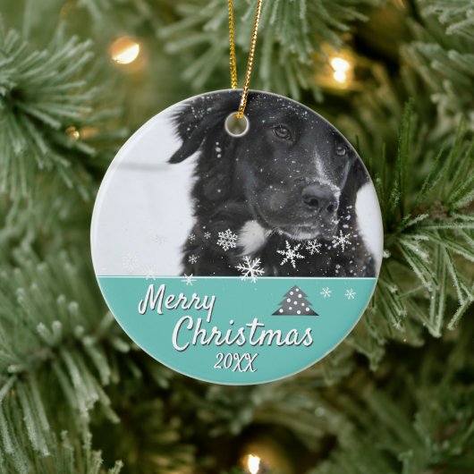 Modern Dog of Pet Photo Merry Kerstmis Keramisch Ornament (Boom)