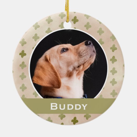 Modern Dog Pet Foto Floral Pattern Kerstmis Keramisch Ornament (Achterkant)