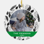 Modern Dog Pet Photo B&W Leaf Pattern Kerstmis Ce Keramisch Ornament (Achterkant)