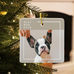 Modern Dog Photo | Beste hond ooit beige Keramisch Ornament<br><div class="desc">Modern Dog Photo | Beste hond ooit beige</div>