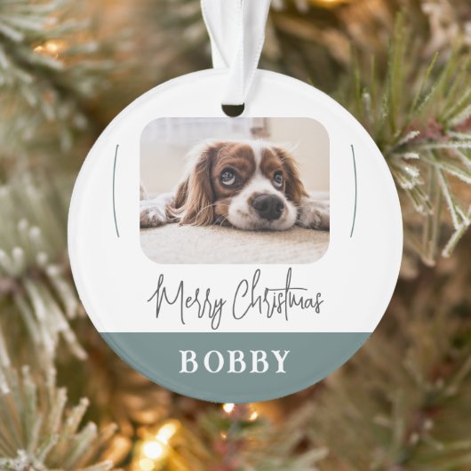 Modern Dog Photo Minimalist Merry Kerstmis Ornament (Boom)