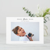 Modern Dog Photo Peace Love Wags kerst Feestdagenkaart (Staand voorkant)