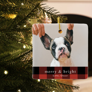 Modern Dog Photo Red Buffalo Pset Keramisch Ornament