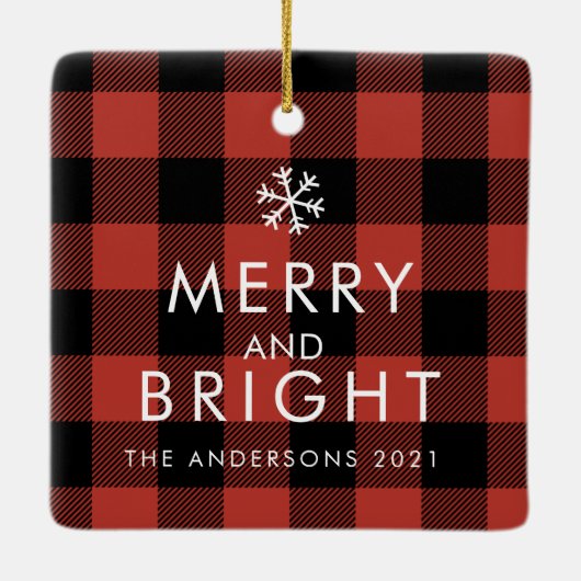 Modern Dog Photo Red Buffalo Pset Merry Woofmas Keramisch Ornament (Achterkant)