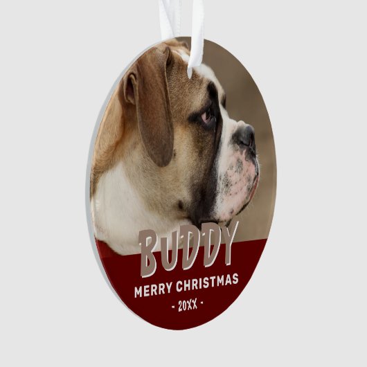 Modern Dog Photo Red Merry Kerstmis Ornament (voorkant)