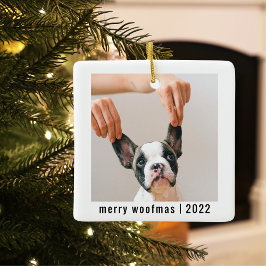 Modern Dog Two Photos | Merry Woofmas Keramisch Ornament