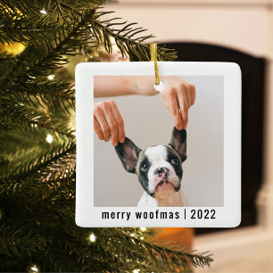 Modern Dog Two Photos   Merry Woofmas Keramisch Ornament