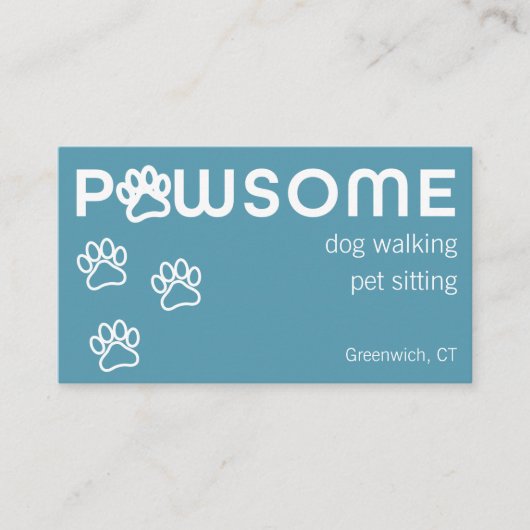 Modern Dog Walker Pet Sitter Pawsome Blue Green Visitekaartje (Voorkant)
