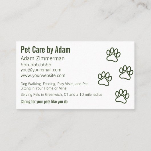 Modern Dog Walker Pet Sitter Pawsome Dark Green Visitekaartje (Achterkant)