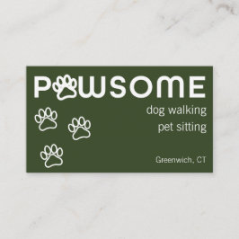 Modern Dog Walker Pet Sitter Pawsome Dark Green Visitekaartje