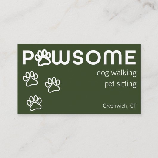 Modern Dog Walker Pet Sitter Pawsome Dark Green Visitekaartje (Voorkant)