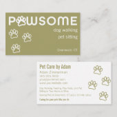 Modern Dog Walker Pet Sitter Pawsome Soft Green Visitekaartje (Voorkant / Achterkant)