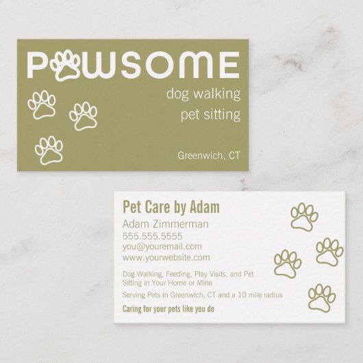 Modern Dog Walker Pet Sitter Pawsome Soft Green Visitekaartje (Voorkant / Achterkant)
