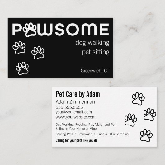 Modern Dog Walker Pet Sitter Pawsome Visitekaartje (Voorkant / Achterkant)