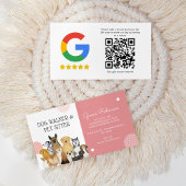 Modern Dog Walker Pet Sitter Roze QR Review Visitekaartje