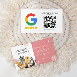 Modern Dog Walker Pet Sitter Roze QR Review Visitekaartje