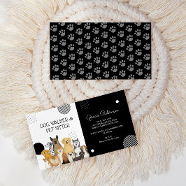 Modern Dog Walker Pet Sitter Waterverf Black Visitekaartje