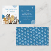 Modern Dog Walker Pet Sitter Waterverf Blue Visitekaartje (Voorkant / Achterkant)