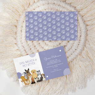 Modern Dog Walker Pet Sitter Waterverf Paars Visitekaartje