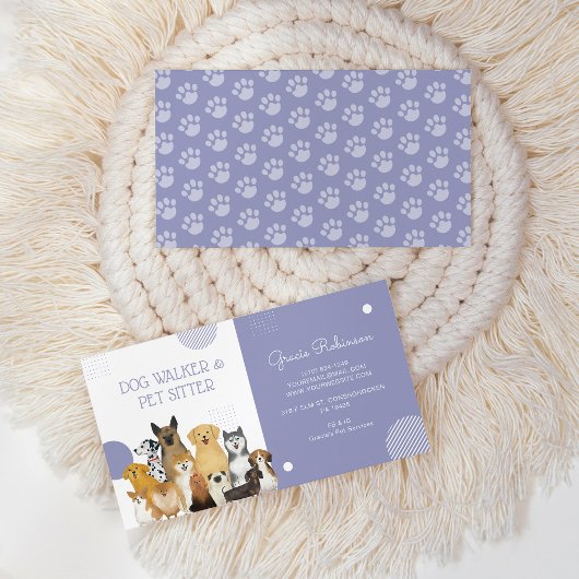 Modern Dog Walker Pet Sitter Waterverf Paars Visitekaartje
