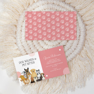Modern Dog Walker Pet Sitter Waterverf Roze Visitekaartje