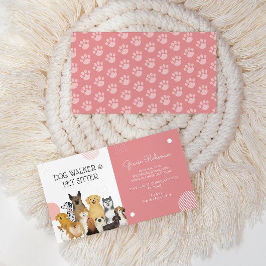 Modern Dog Walker Pet Sitter Waterverf Roze Visitekaartje