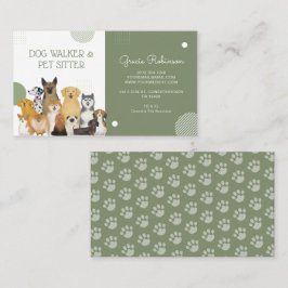 Modern Dog Walker Pet Sitter Waterverf Sage Green Visitekaartje