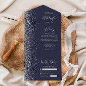 Modern Donk Blue Silver Glitter Wedding All In One Uitnodiging