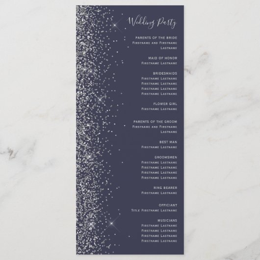 Modern Donk Blue Silver Glitter Wedding Programmakaart (Achterkant)