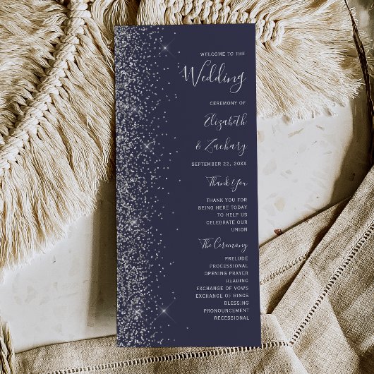 Modern Donk Blue Silver Glitter Wedding Programmakaart