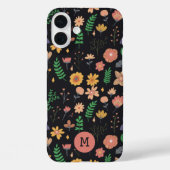 modern donker bloemenmonogram Case-Mate iPhone case (Achterkant)