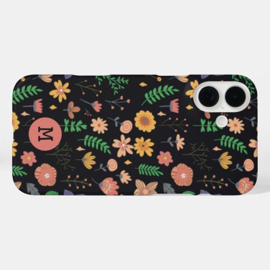 modern donker bloemenmonogram Case-Mate iPhone case (Achterkant (horizontaal))