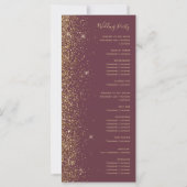 Modern donker bordeaux goud glitter bruiloft progr (Achterkant)
