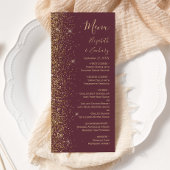 Modern donker bordeaux goud glitter rand bruiloft menu