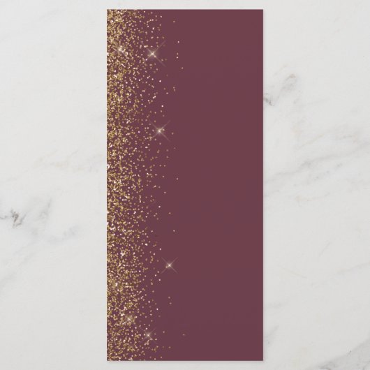 Modern donker bordeaux goud glitter rand bruiloft menu (Achterkant)