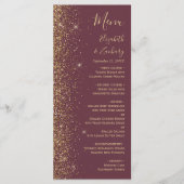 Modern donker bordeaux goud glitter rand bruiloft menu (Voorkant)