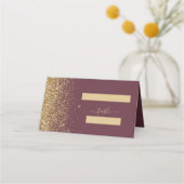 Modern donker bordeaux goud glitter rand bruiloft plaatskaartje (Voorkant)