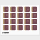 Modern donker bordeaux goud glitter rand bruiloft vierkante sticker (Vel)