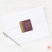 Modern donker bordeaux goud glitter rand bruiloft vierkante sticker (Envelop)