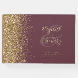 Modern donker bordeaux goud glitter script gastenboek