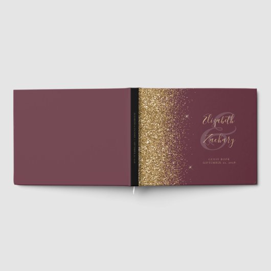 Modern donker bordeaux goud glitter script gastenboek (Volledig)