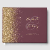 Modern donker bordeaux goud glitter script gastenboek (Voorkant)